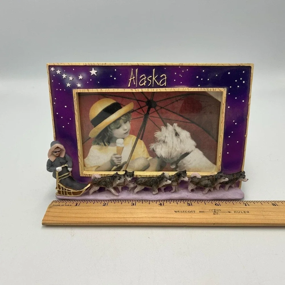 Alaska Northern Lights Stars Purple Dog Sled Husky Musher Picture Photo Frame